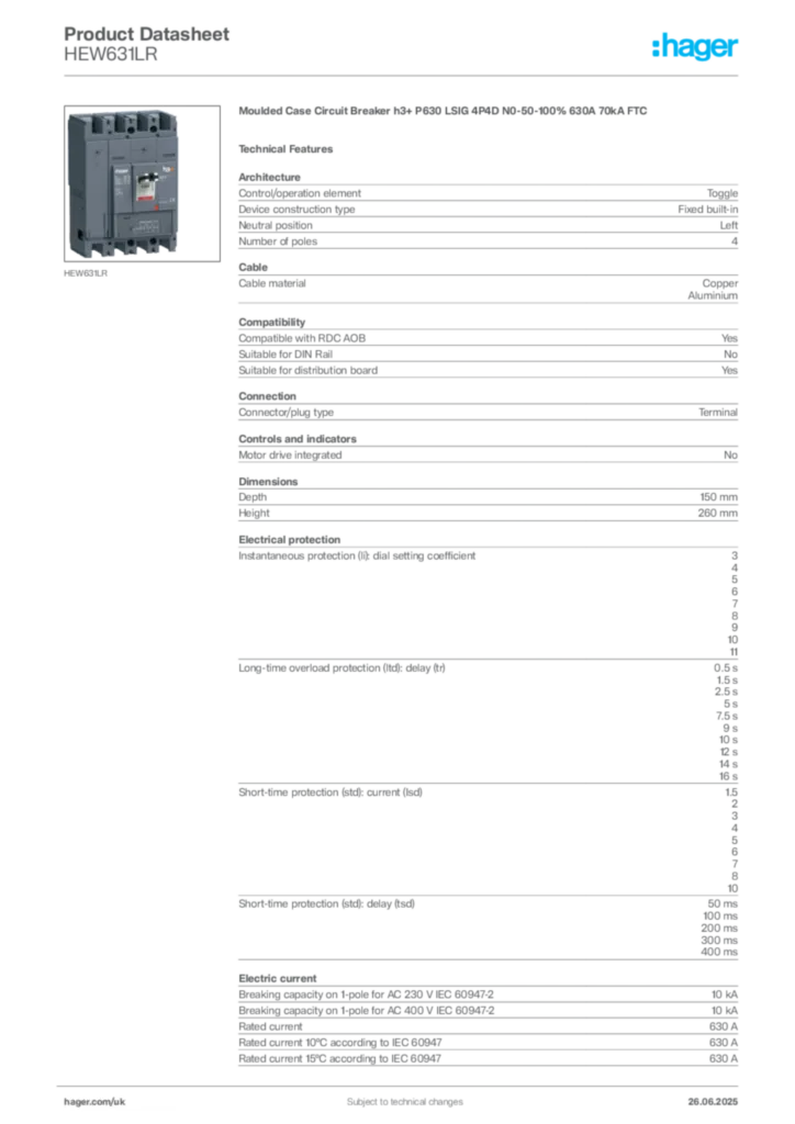 Image Hager Product data sheet HEW631LR  | Hager