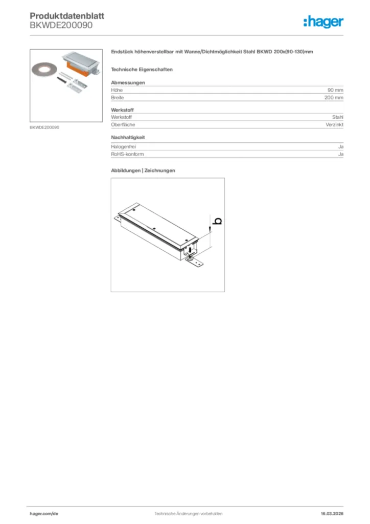 Bild Hager Produktdatenblatt BKWDE200090 | Hager Deutschland