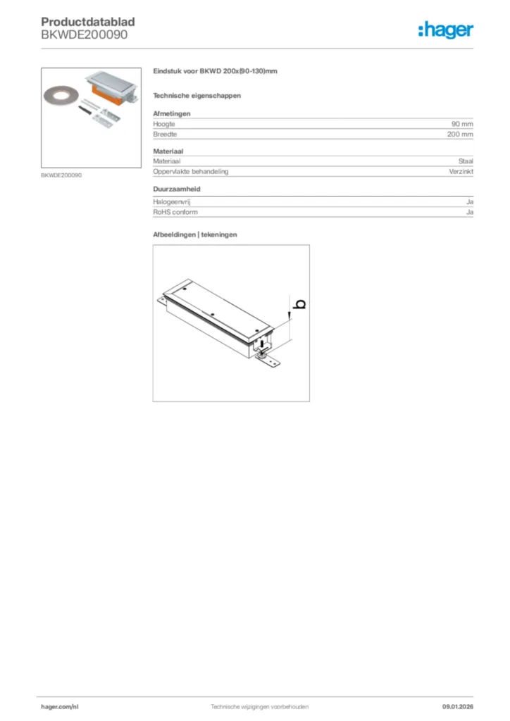 Afbeelding Hager Productdatablad BKWDE200090 | Hager Nederland
