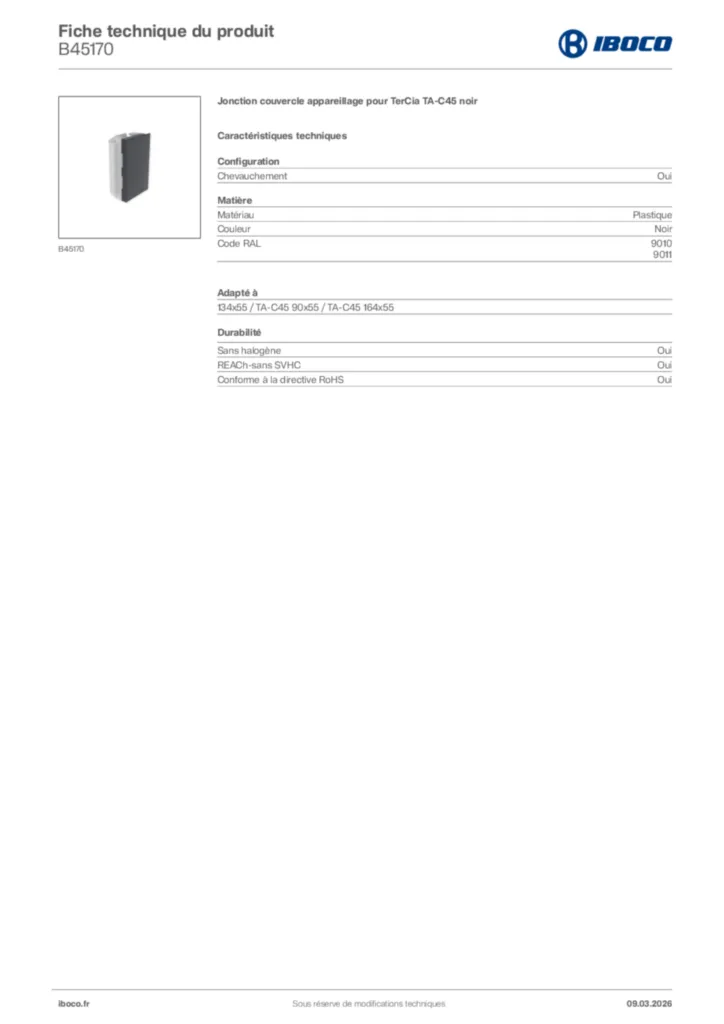 Image Iboco Fiche technique du produit B45170 | Hager France