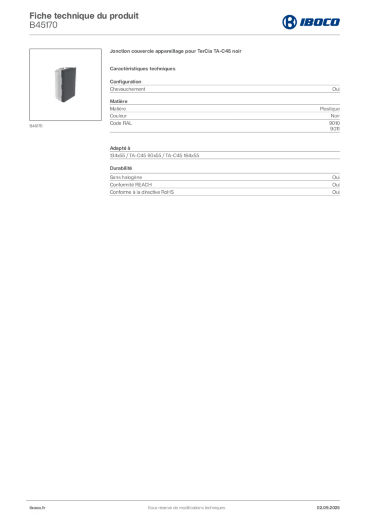 Image Iboco Fiche technique du produit B45170 | Hager France