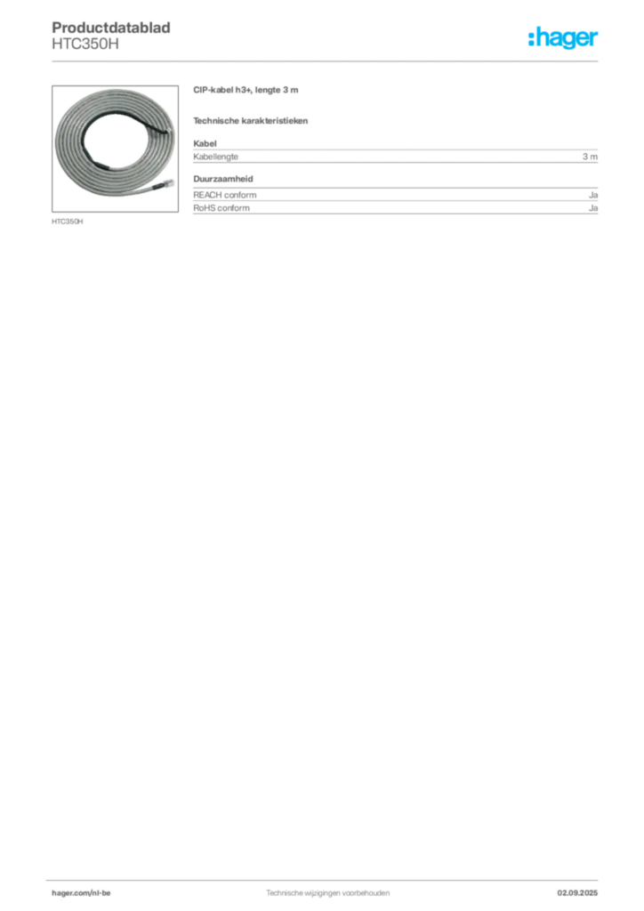 Afbeelding Hager Productdatablad HTC350H | Hager Belgium