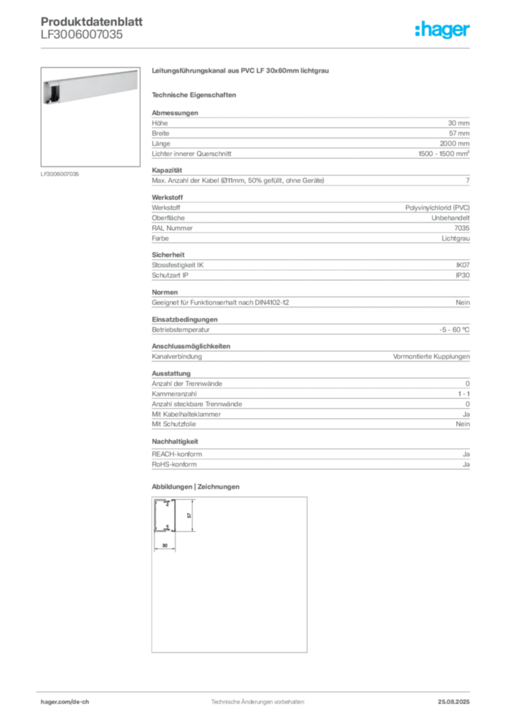 Bild Hager Produktdatenblatt LF3006007035 | Hager Schweiz
