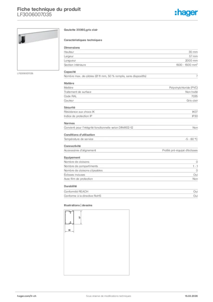Image Hager Fiche technique du produit LF3006007035 | Hager Suisse