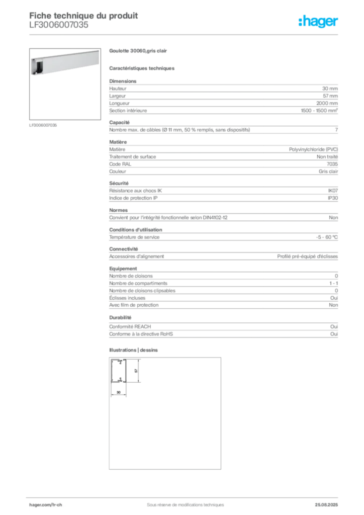 Image Hager Fiche technique du produit LF3006007035 | Hager Suisse