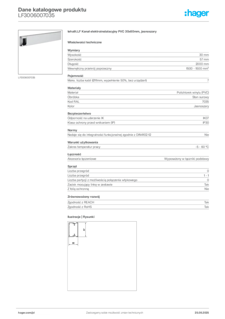 Zdjęcie Hager Karta katalogowa LF3006007035 | Hager Polska