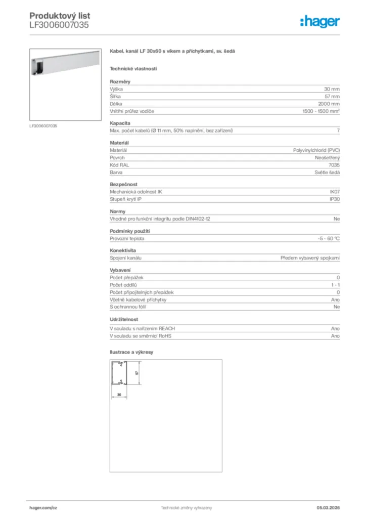 Obrázek Hager Product data sheet LF3006007035 | Hager