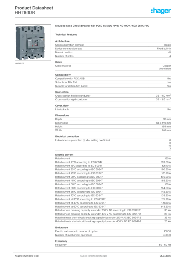 Image Hager Product data sheet HHT161DR  | Hager