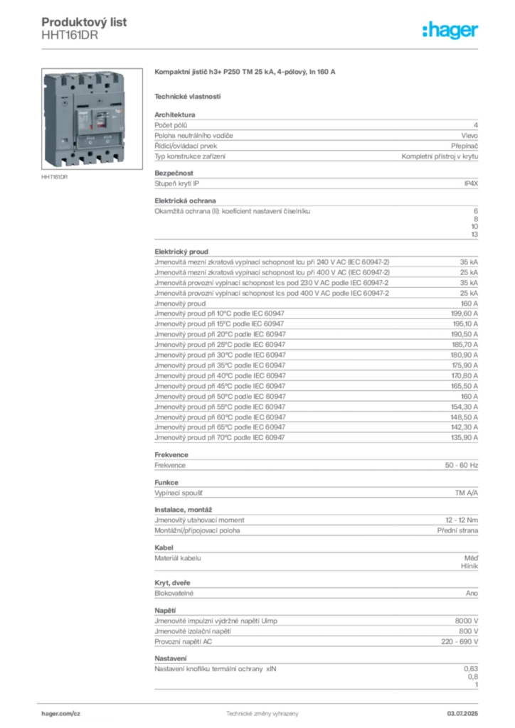 Obrázek Hager Produktový list HHT161DR | Hager