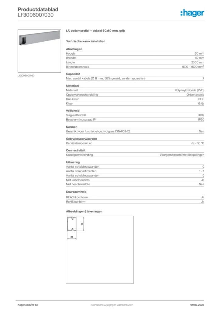 Afbeelding Hager Productdatablad LF3006007030 | Hager Belgium