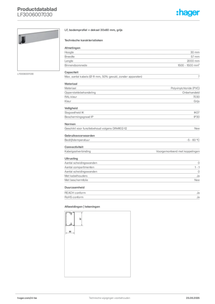 Afbeelding Hager Productdatablad LF3006007030 | Hager Belgium