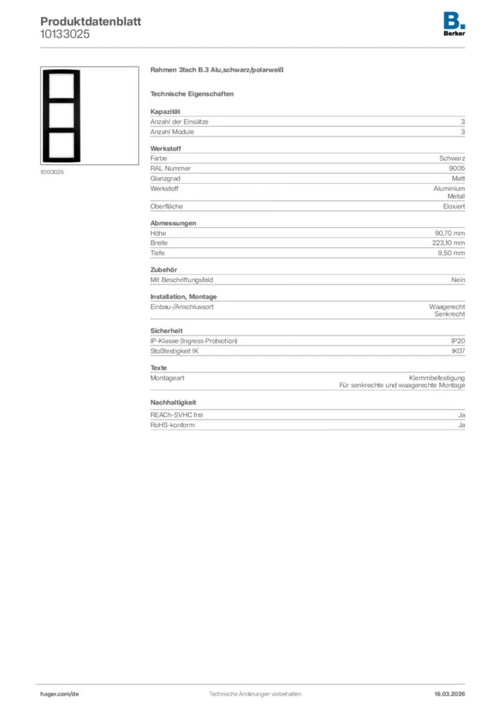 Bild Berker Produktdatenblatt 10133025 | Hager Deutschland