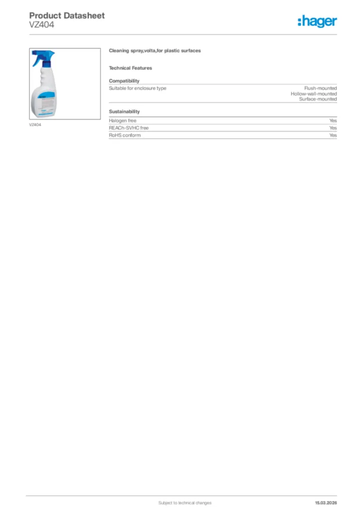 Image Hager Product data sheet VZ404  | Hager Africa