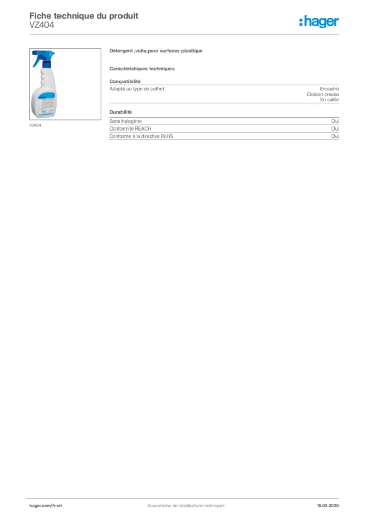 Image Hager Fiche technique du produit VZ404 | Hager Suisse