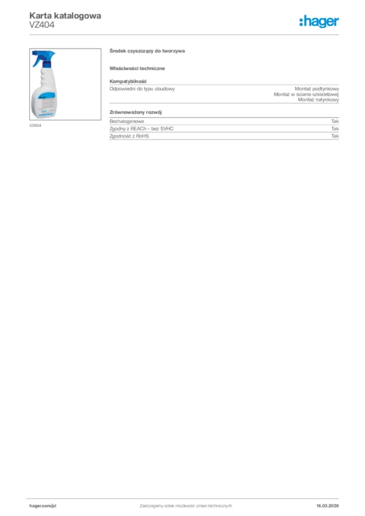 Zdjęcie Hager Karta katalogowa VZ404 | Hager Polska