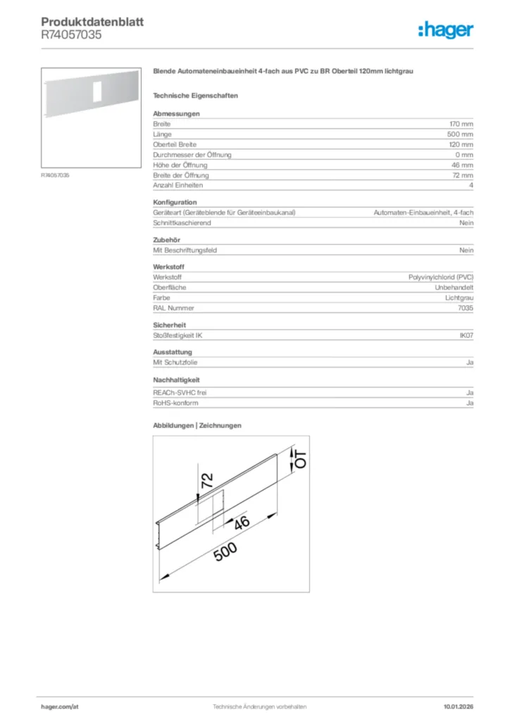 Bild Hager Produktdatenblatt R74057035 | Hager Deutschland