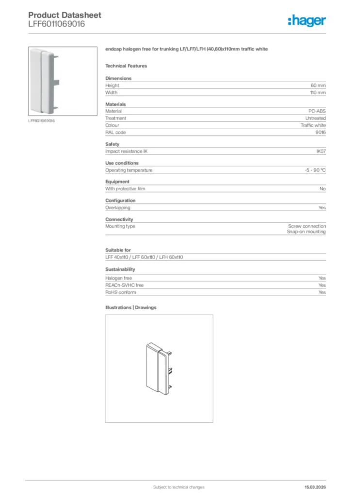 Image Hager Product data sheet LFF6011069016  | Hager Africa