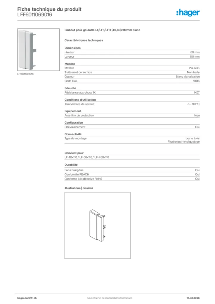 Image Hager Fiche technique du produit LFF6011069016 | Hager Suisse