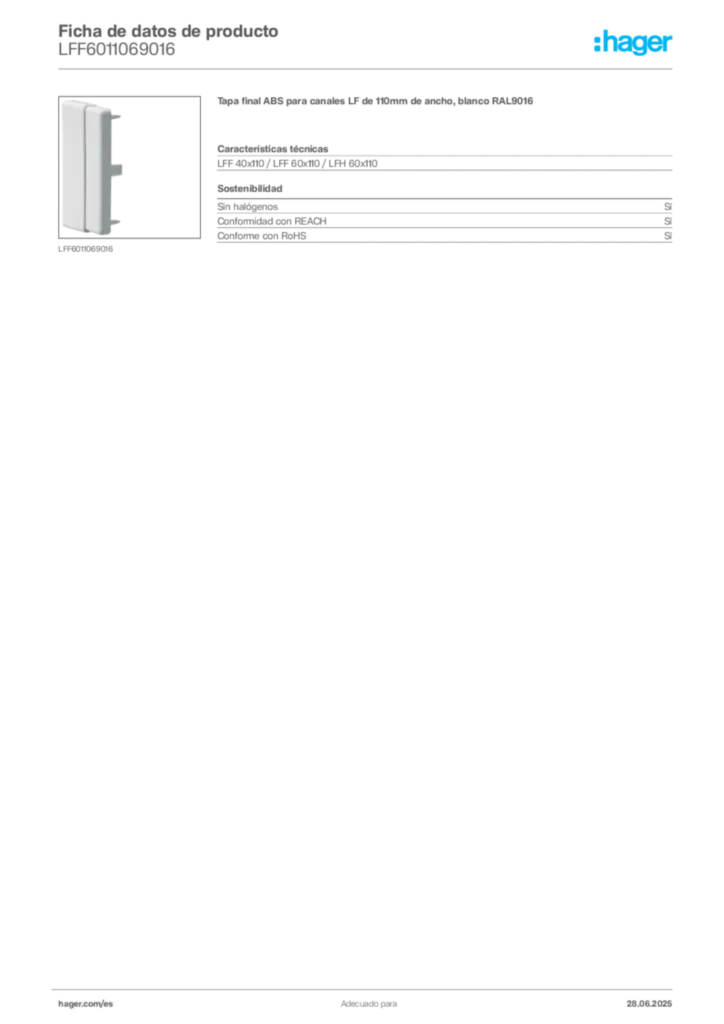Imagen Hager Ficha de datos de producto LFF6011069016 | Hager España