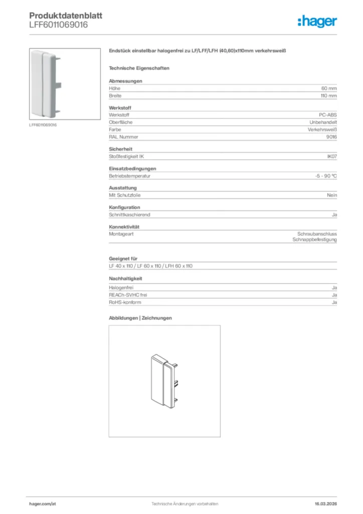 Bild Hager Produktdatenblatt LFF6011069016 | Hager Deutschland
