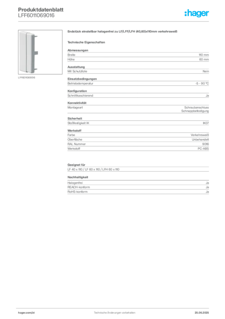 Bild Hager Produktdatenblatt LFF6011069016 | Hager Deutschland