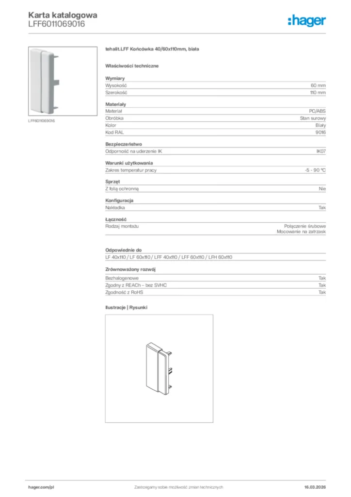 Zdjęcie Hager Karta katalogowa LFF6011069016 | Hager Polska