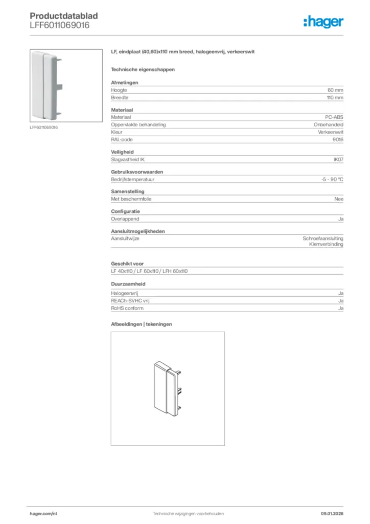 Afbeelding Hager Productdatablad LFF6011069016 | Hager Nederland