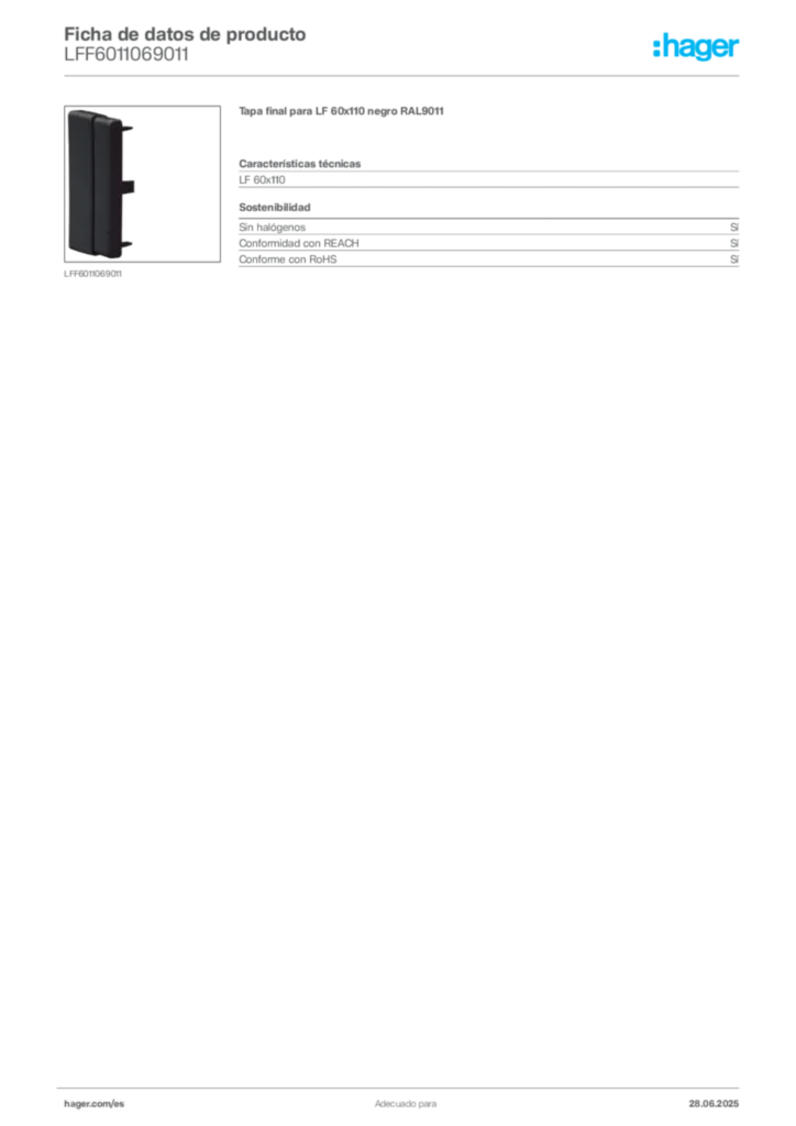Imagen Hager Ficha de datos de producto LFF6011069011 | Hager España
