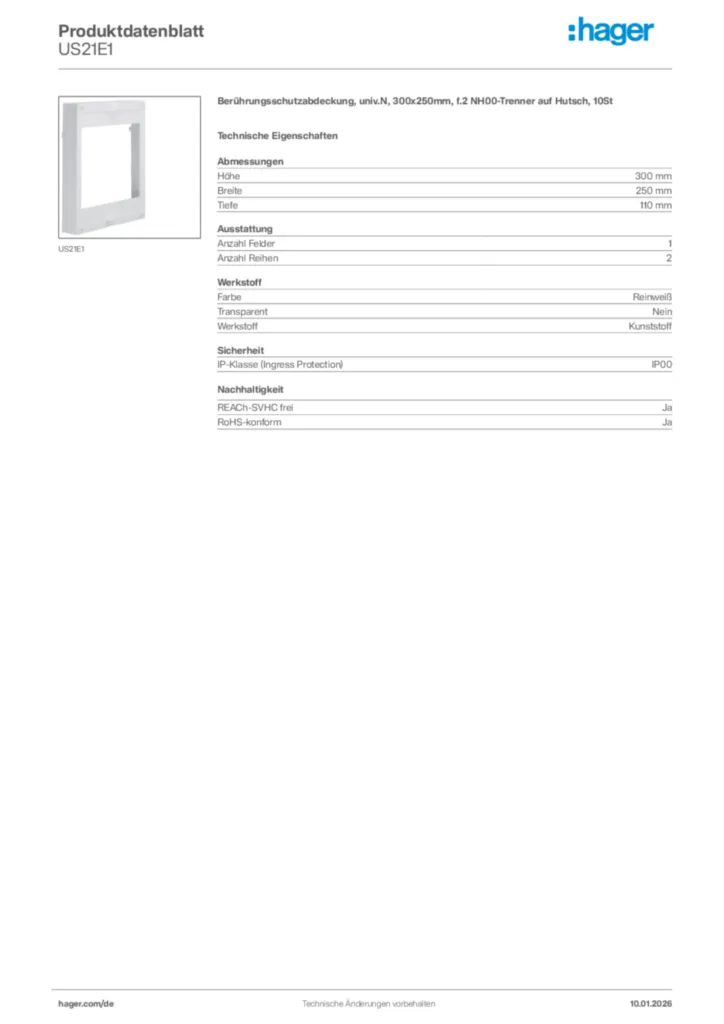 Bild Hager Produktdatenblatt US21E1 | Hager Deutschland