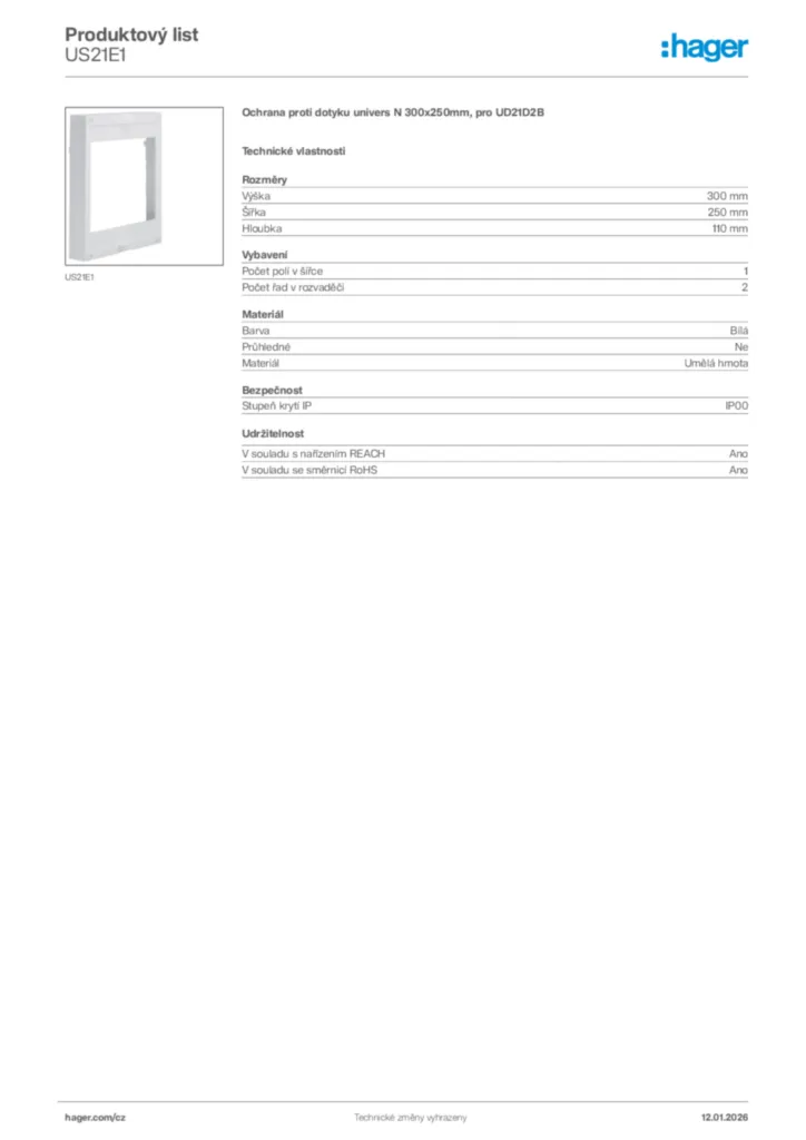 Obrázek Hager Product data sheet US21E1 | Hager