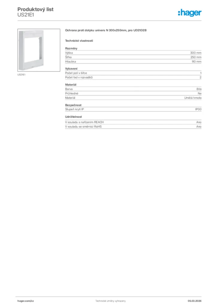 Obrázek Hager Product data sheet US21E1 | Hager