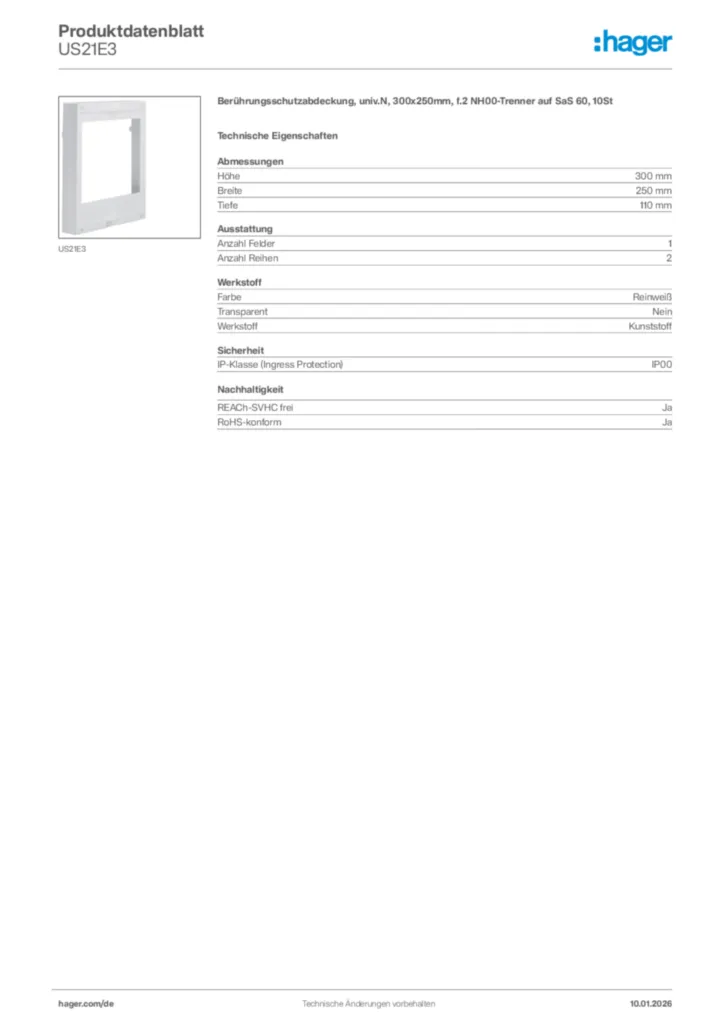Hager Produktdatenblatt US21E3