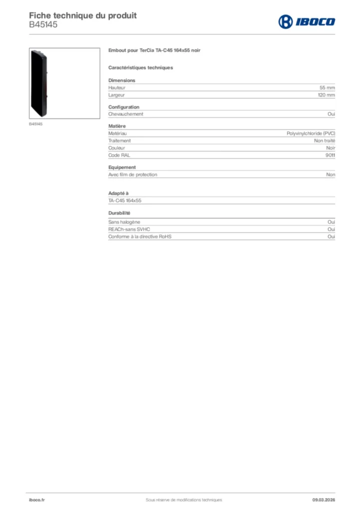 Image Iboco Fiche technique du produit B45145 | Hager France