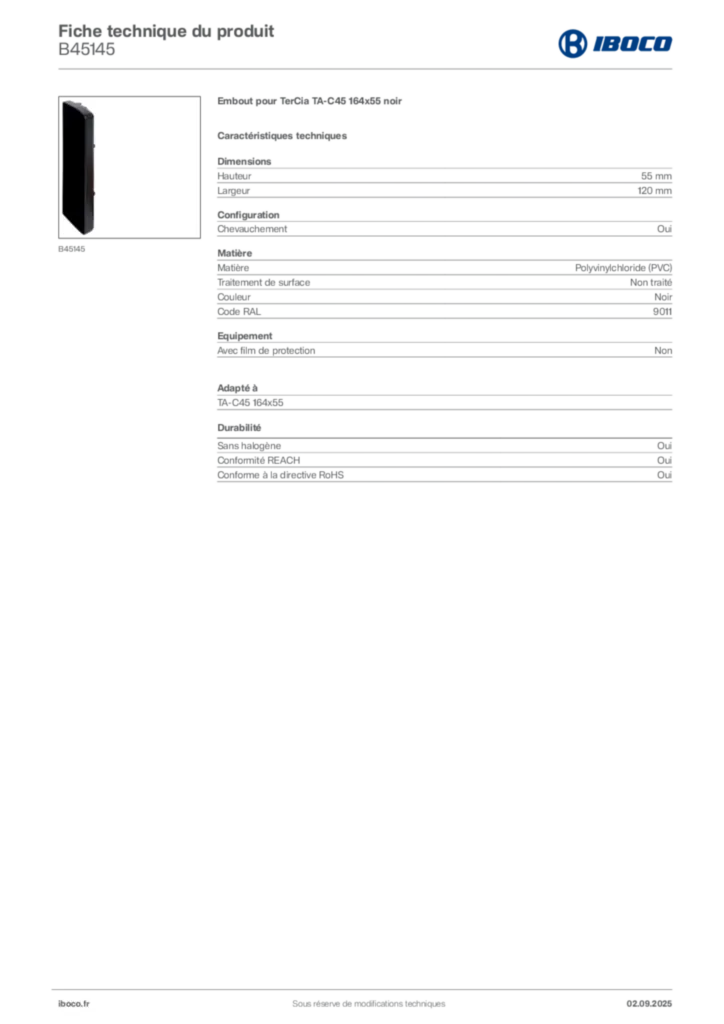 Image Iboco Fiche technique du produit B45145 | Hager France