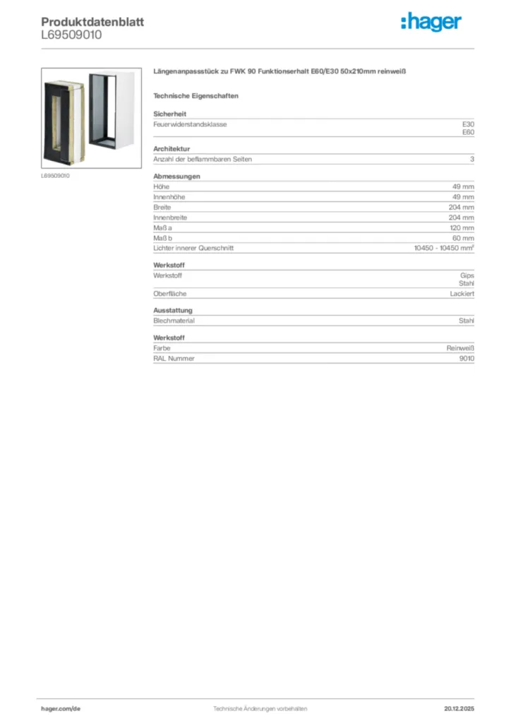 Bild Hager Produktdatenblatt L69509010 | Hager Deutschland
