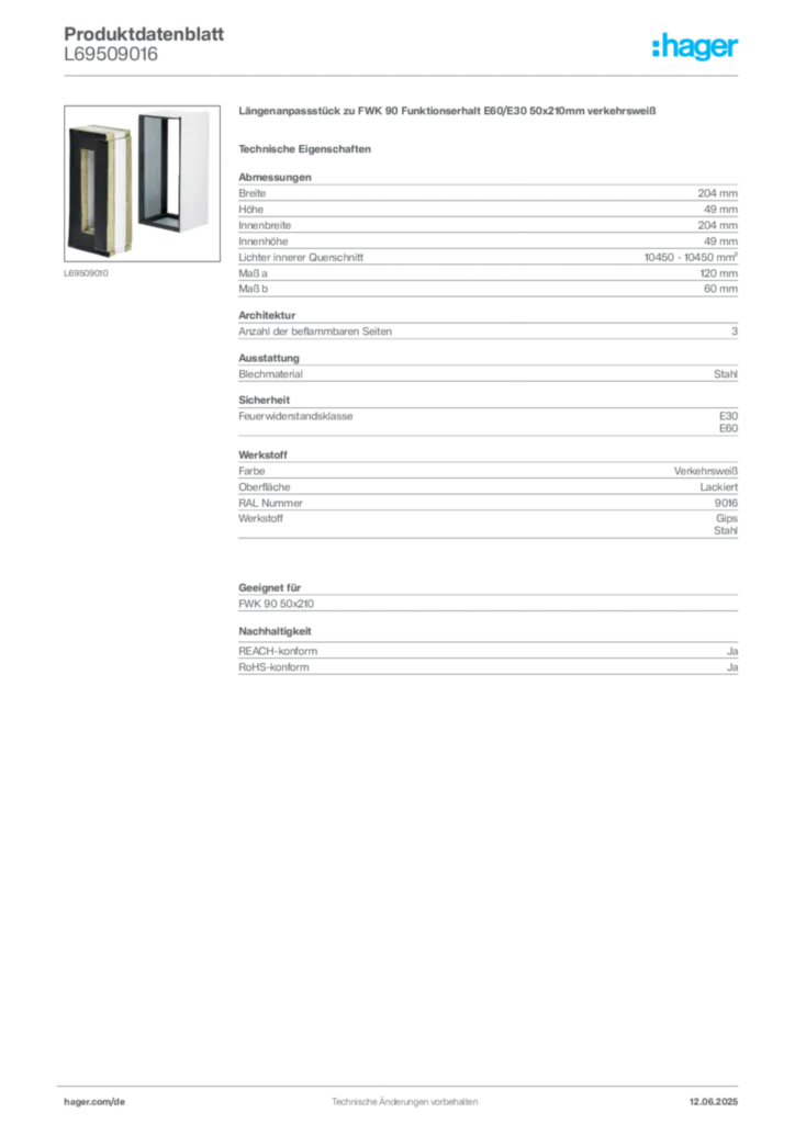 Bild Hager Produktdatenblatt L69509016 | Hager Deutschland
