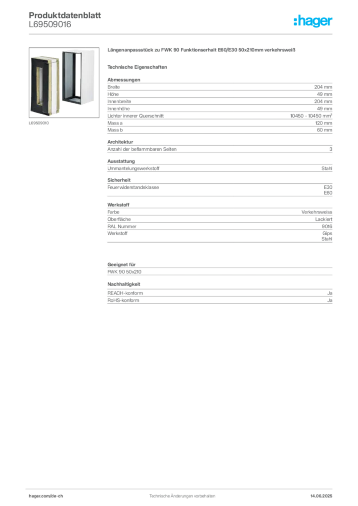 Bild Hager Produktdatenblatt L69509016 | Hager Schweiz