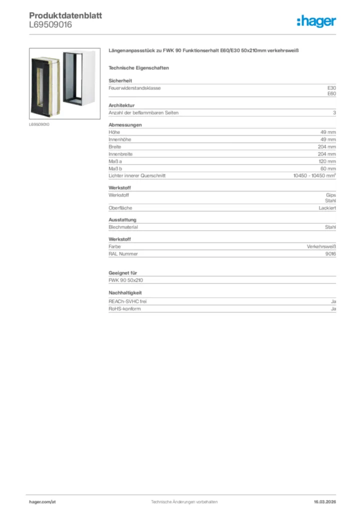 Bild Hager Produktdatenblatt L69509016 | Hager Deutschland