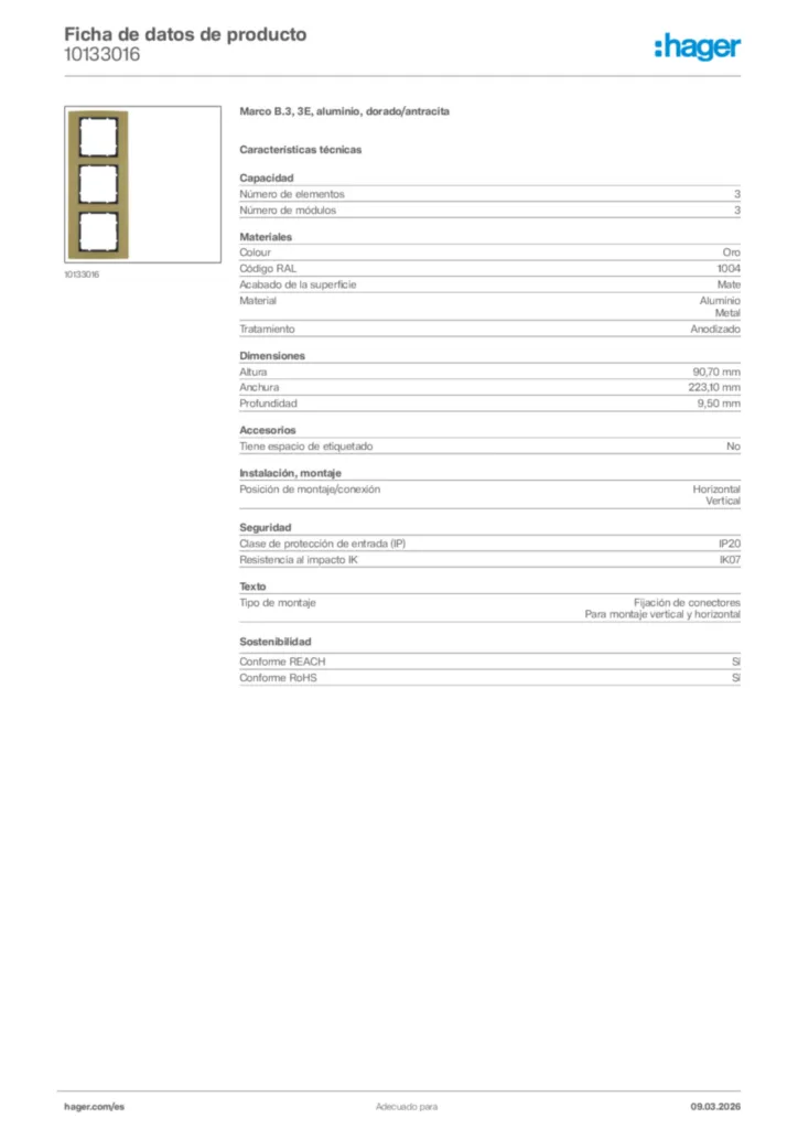 Imagen Hager Ficha de datos de producto 10133016 | Hager España