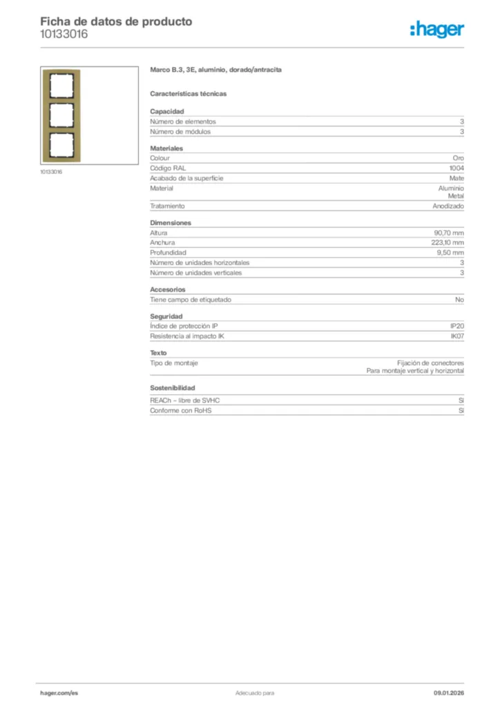 Imagen Hager Ficha de datos de producto 10133016 | Hager España