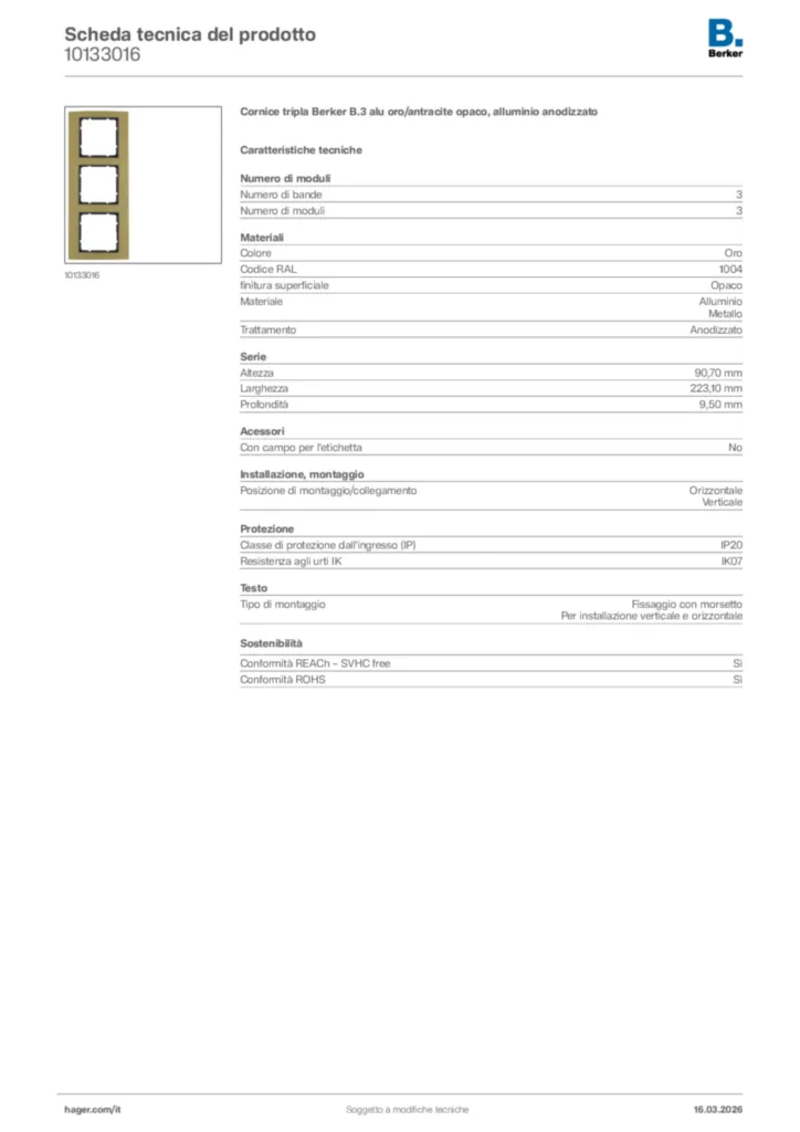 Immagine Berker Scheda tecnica del prodotto 10133016 | Hager Italia