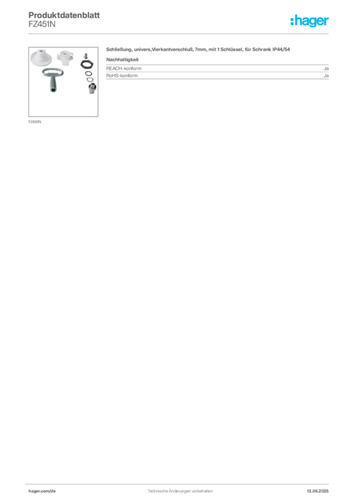 Hager Produktdatenblatt FZ451N