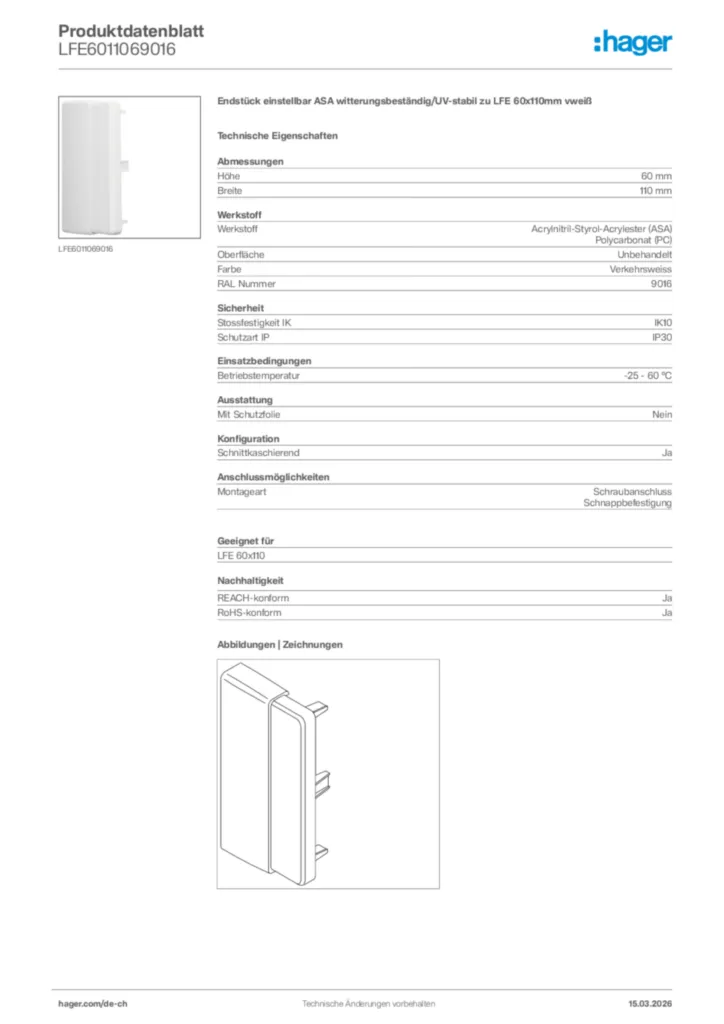 Bild Hager Produktdatenblatt LFE6011069016 | Hager Schweiz