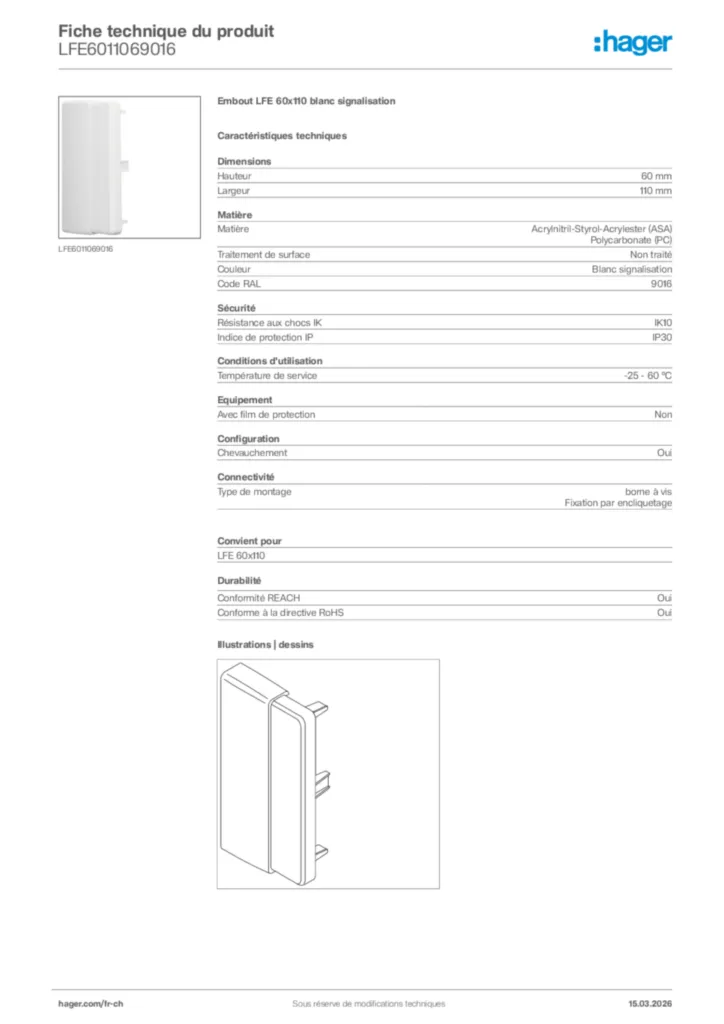 Image Hager Fiche technique du produit LFE6011069016 | Hager Suisse