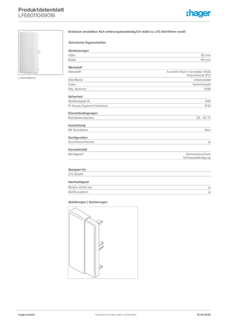 Bild Hager Produktdatenblatt LFE6011069016 | Hager Deutschland