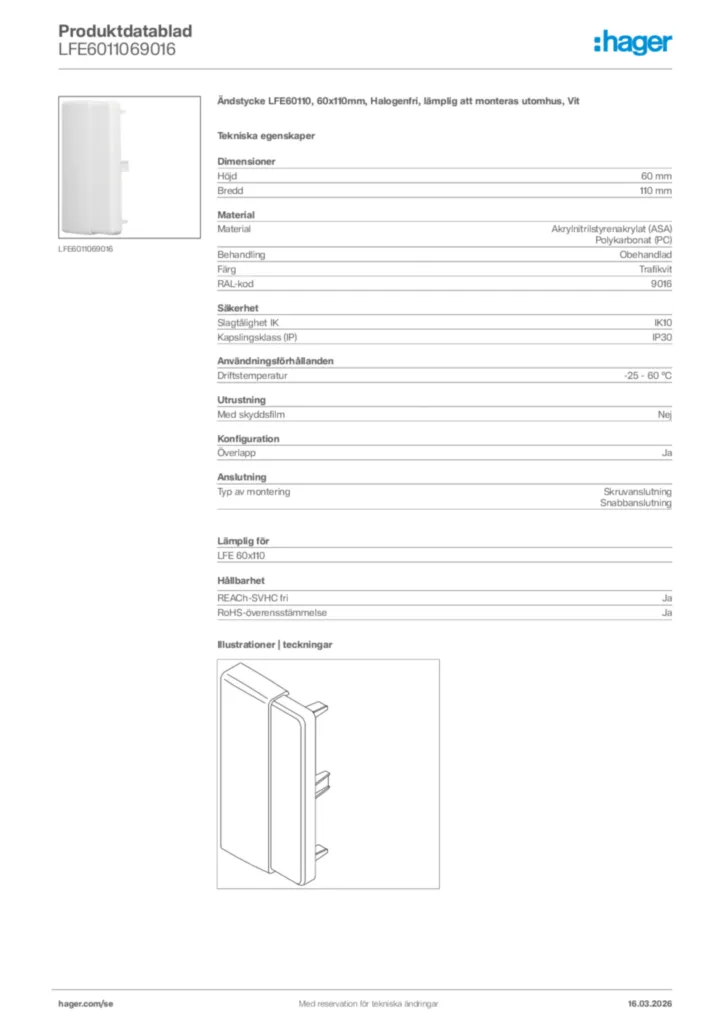 Bild Hager Produktdatablad LFE6011069016 | Hager Sverige