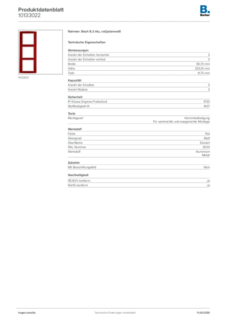 Bild Berker Produktdatenblatt 10133022 | Hager Deutschland