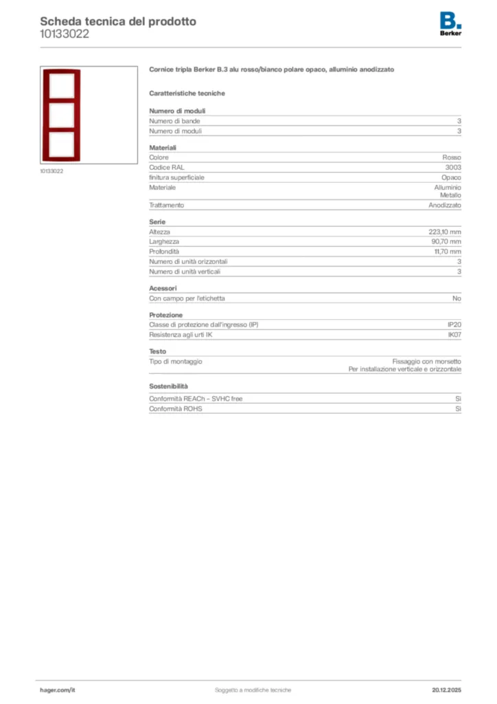 Immagine Berker Scheda tecnica del prodotto 10133022 | Hager Italia