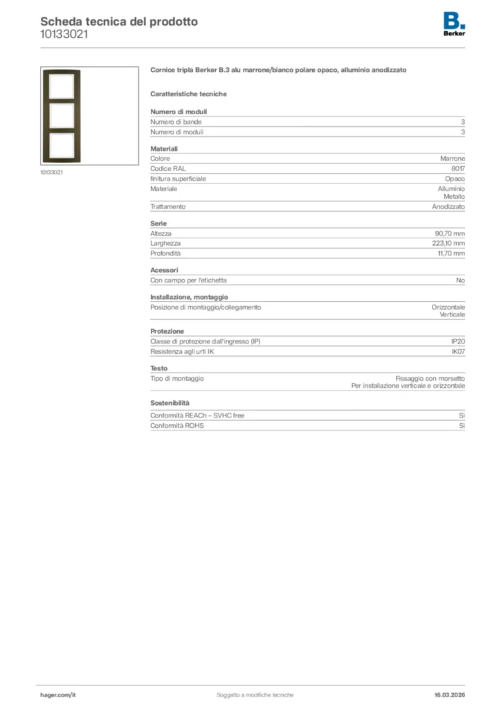 Immagine Berker Scheda tecnica del prodotto 10133021 | Hager Italia
