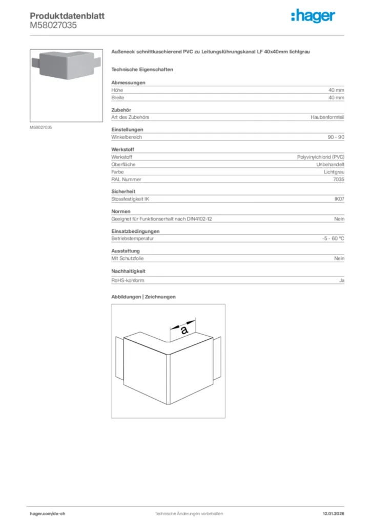 Bild Hager Produktdatenblatt M58027035 | Hager Schweiz